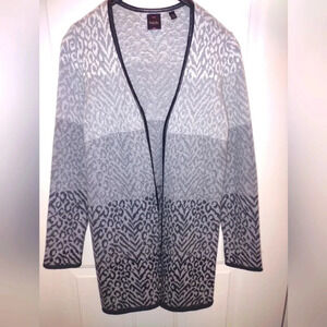 Rafaella women's Small black gray ombre animal print open front cardigan duster